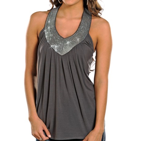 Rock & Roll Cowgirl Sequin Strap Tank Top - T-Back (For Women)