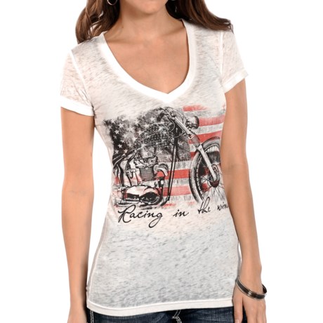 Rock & Roll Cowgirl Screenprint Burnout T-Shirt - Short Sleeve (For Women)