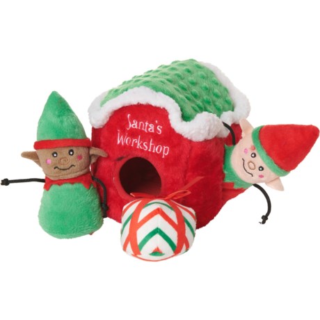 ZippyPaws Holiday Burrows Santa’s Workshop Dog Toy - 7x5.5x7”, Squeaker
