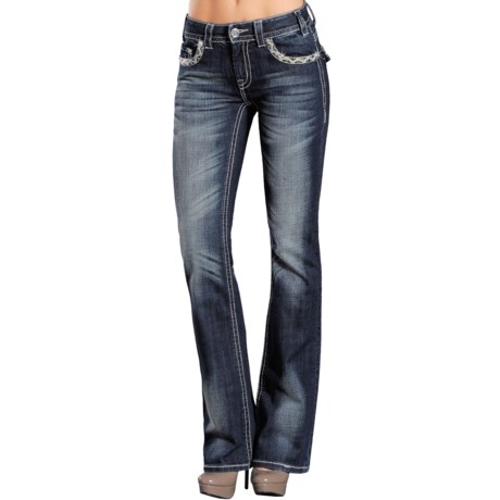 Rock & Roll Cowgirl Leather and Rhinestone Jeans - Bootcut (For Women)