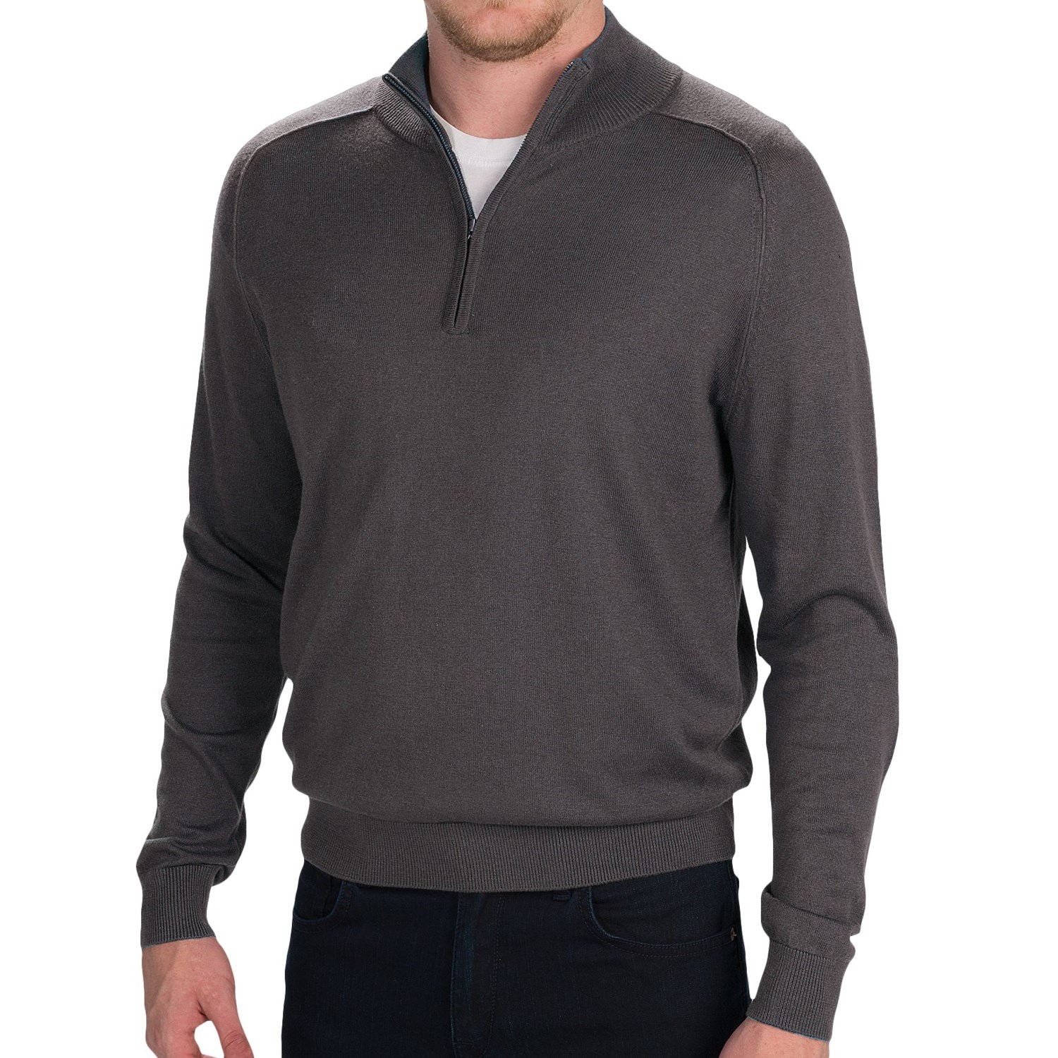 Forte Cashmere Saddle Seam Sweater – Zip Neck (For Men)