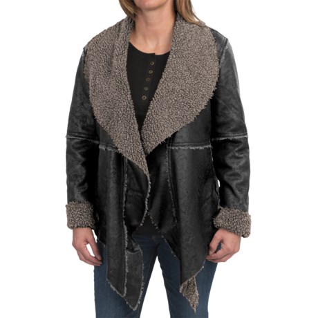 dylan Embossed Suede Pile Coat - Reversible, Long Open Front (For Women)