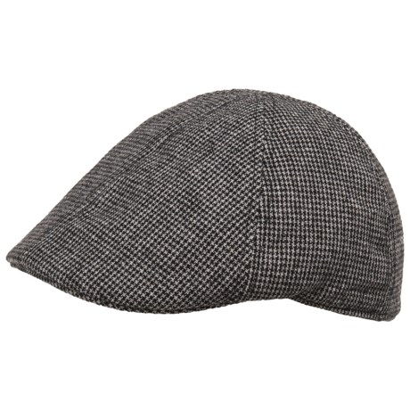 Weatherproof Check Driving Cap - Wool Blend, Quilted Lining (For Men)