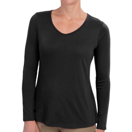 Specially made Cotton Blend V-Neck Shirt - Long Sleeve (For Women)