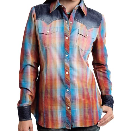Roper Bright Ombre Plaid Western Shirt - Snap Front, Long Sleeve (For Women)