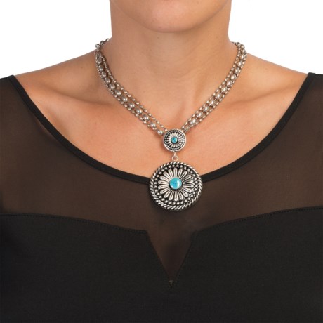 Montana Silversmiths Antique Silver Concho Necklace with Turquoise Stone
