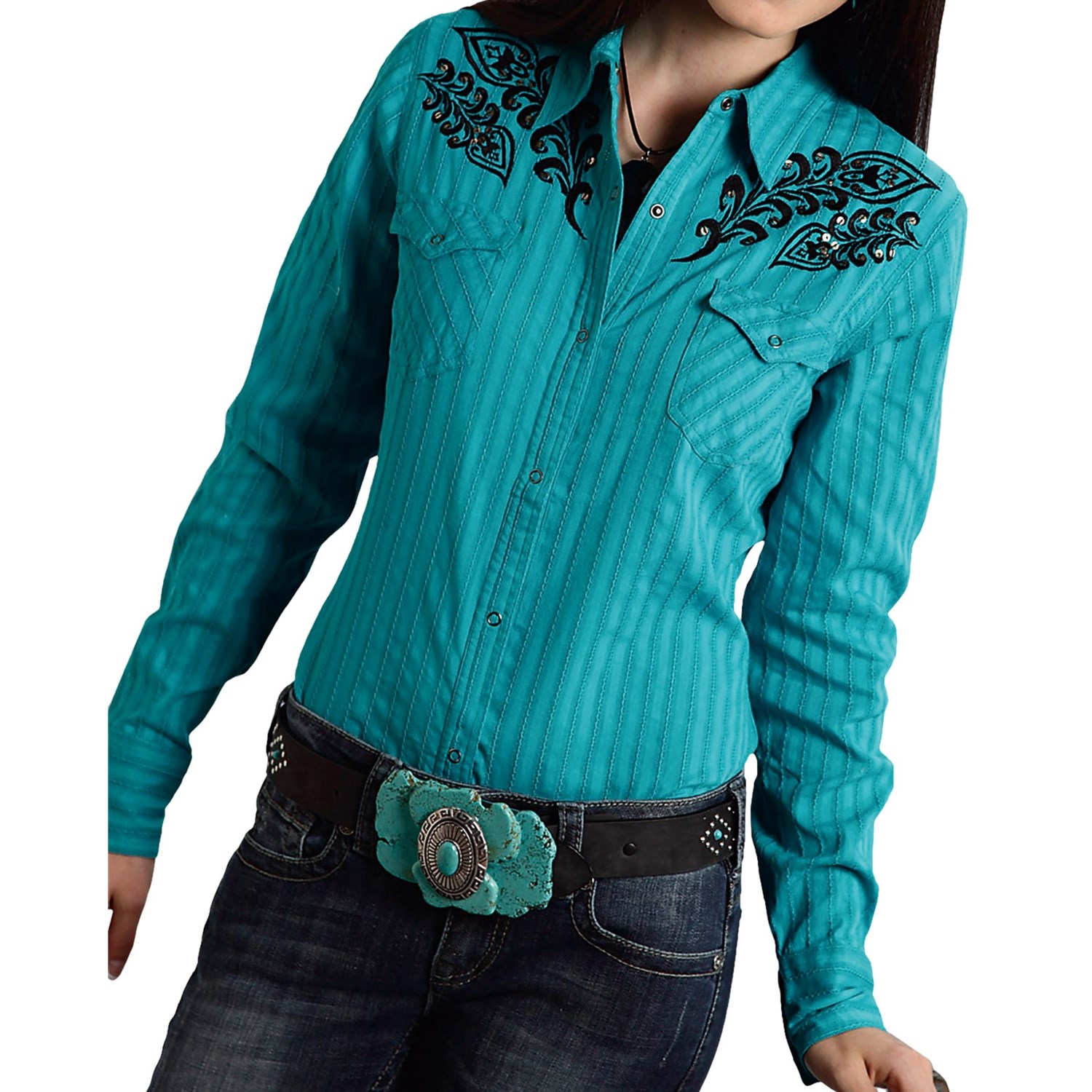 Roper Dobby Stripe Western Shirt – Snap Front, Long Sleeve (For Women)