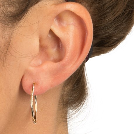 Stanley Creations Two-Tone Twisted Diamond Cut Hoop Earrings (For Women)