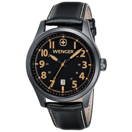Wenger Terragraph Gunmetal PVD Watch - Leather Strap (For Men)