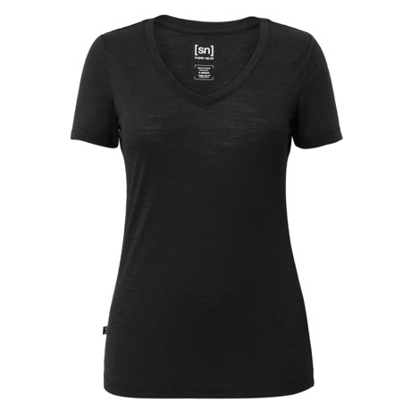 super.natural V-Neck T-Shirt 140 - Merino Wool, Short Sleeve (For Women)