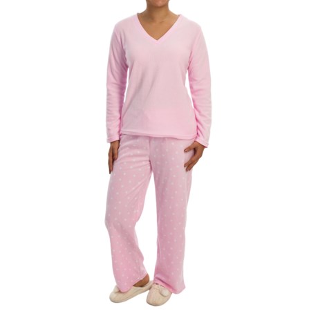 Laura Ashley Ribbed Fleece Pajamas - V-Neck, Long Sleeve (For Women)