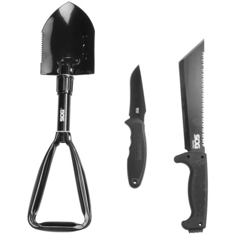 SOG 10” Machete, Entrenching Tool and Field Pup II Knife Combo Kit