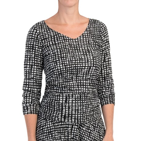 Specially made Checkered Mesh Nylon Shirt - Shirred Details, Long Sleeve (For Women)