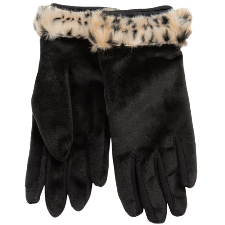 Weatherproof Microboa Faux-Fur-Trim Gloves - Touchscreen Compatible (For Women)