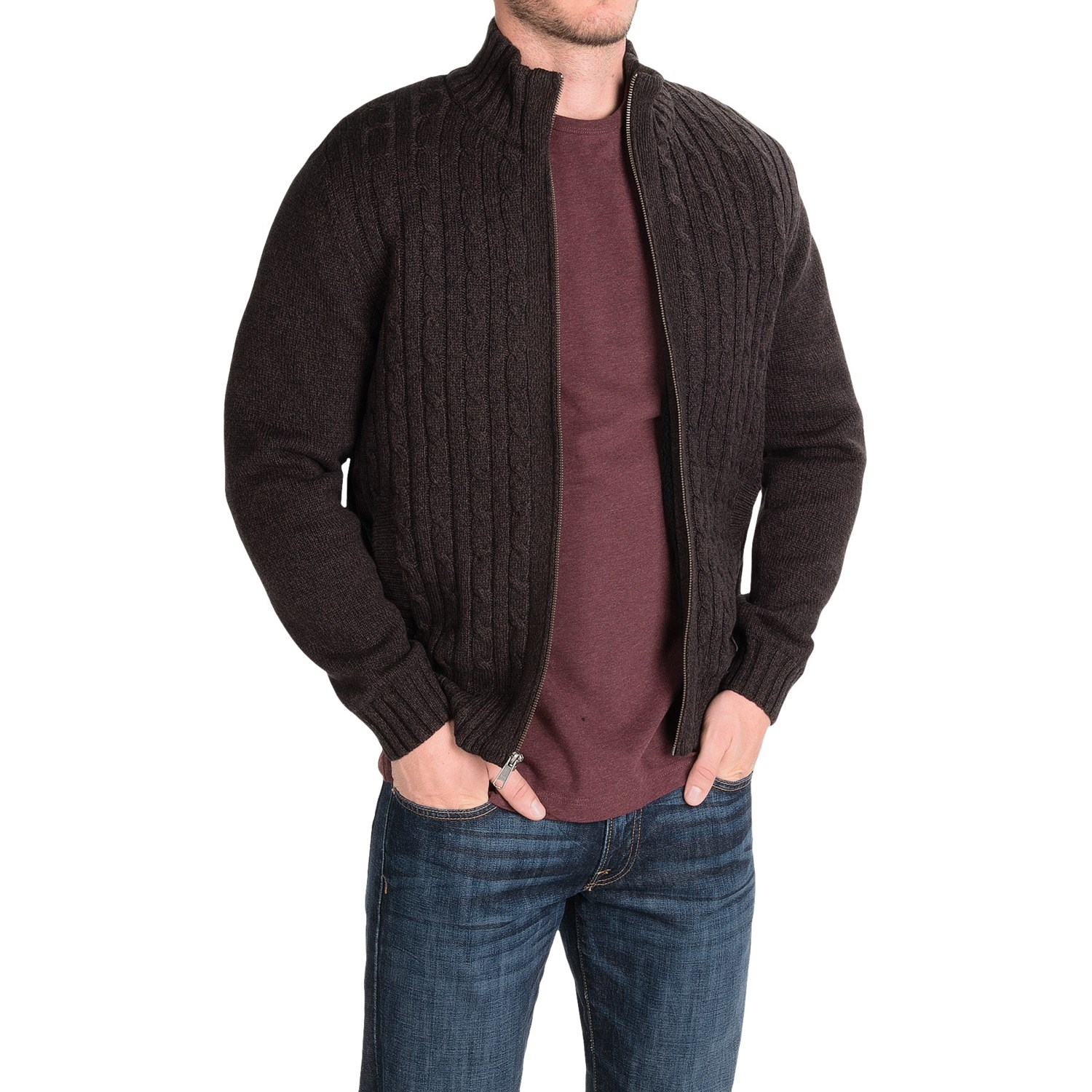 Boston Traders Full-Cable Sweater Jacket (For Men) 9923U - Save 82%