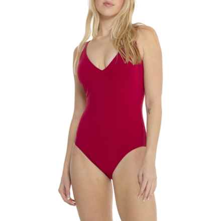Profile by Gottex V-Neck One-Piece Swimsuit - UPF 50+ in Raspberry