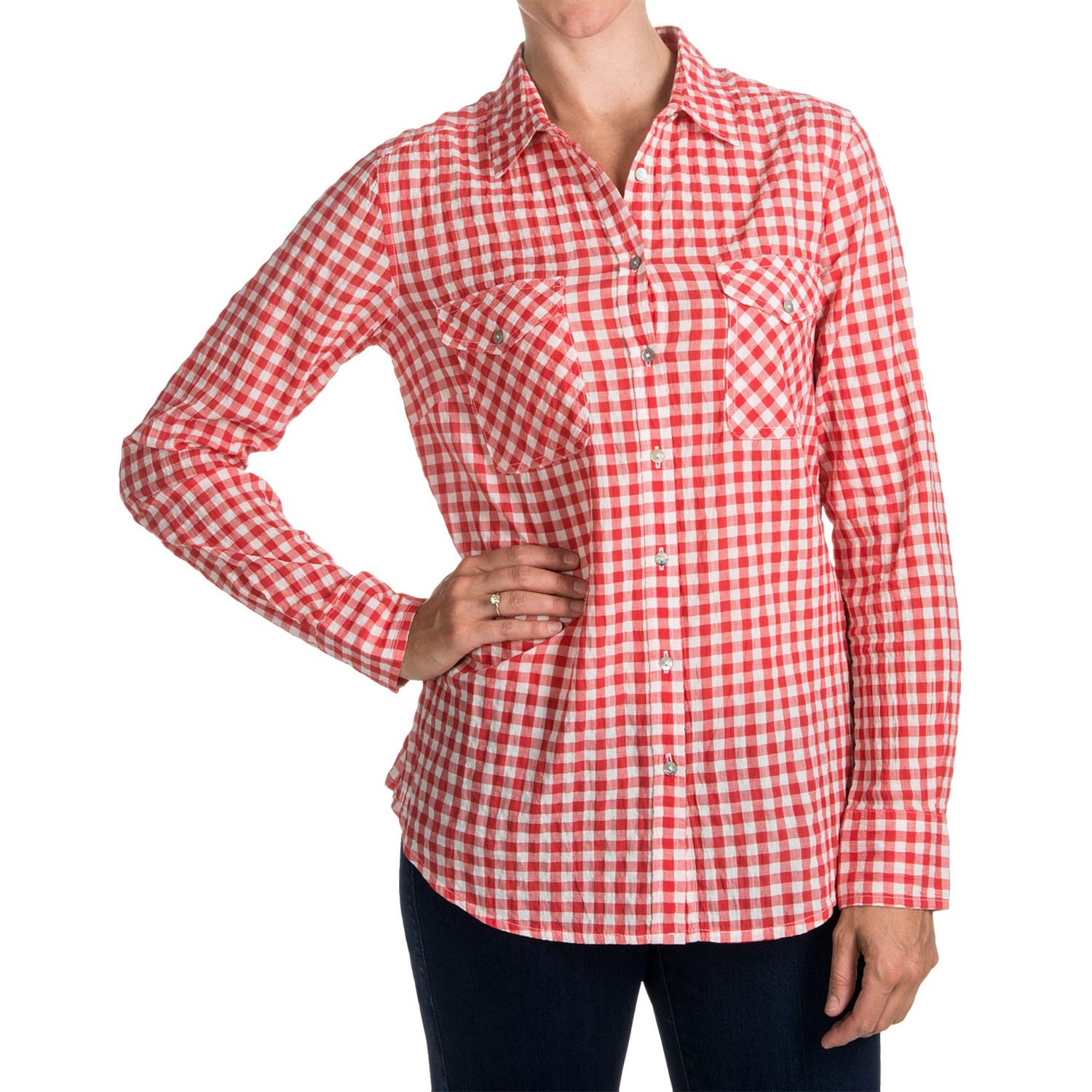 Project Brand Alix Gingham Shirt - Stretch Cotton Seersucker, Long ...