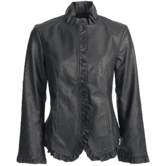 Pulp Faux-Leather Jacket - Ruffle Trim (For Women) in Black