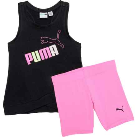 Puma Big Girls Cotton Jersey Tank Top and Bike Shorts Set in Black