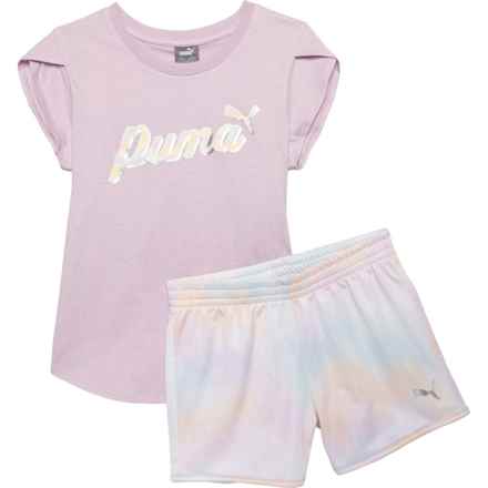 Puma Big Girls Jersey T-Shirt and Tricot Shorts Set - Short Sleeve in Grape Mist