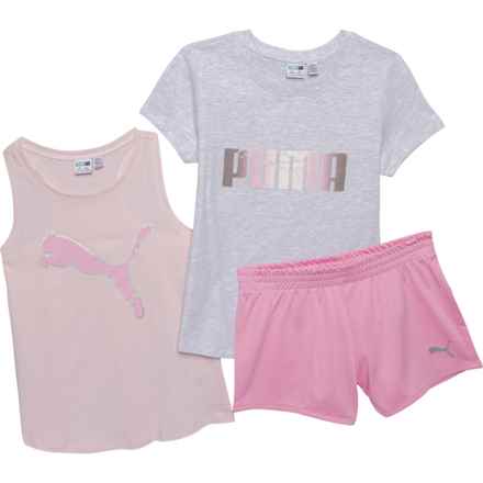 Puma Big Girls T-Shirt, Tank Top and Tricot Shorts Set - Short Sleeve in White