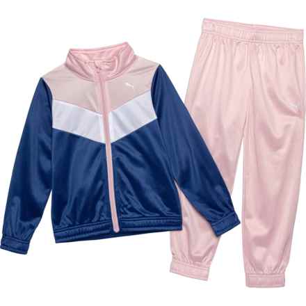 Puma Big Girls Tricot Track Jacket and Joggers Set in Almond Blossom