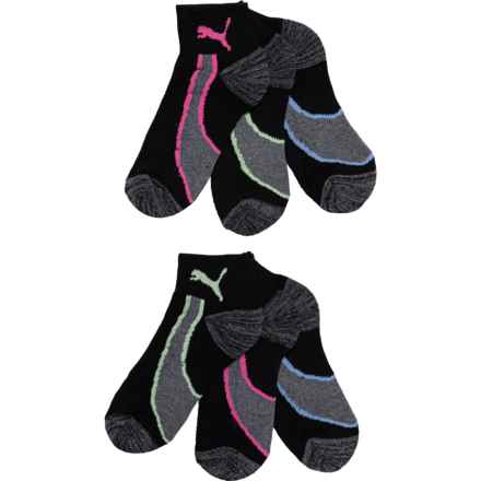 Puma Girls Sportstyle Half-Terry Socks - 6-Pack, Quarter Crew in Black/Bright