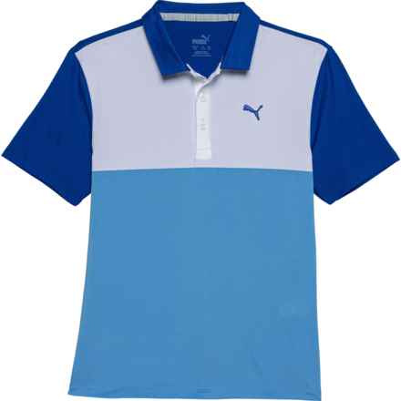 PUMA GOLF Big Boys CLOUDSPUN Color-Block Polo Shirt - UPF 40, Short Sleeve in Festive Blue-Regal Blue