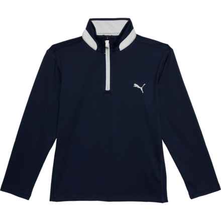PUMA GOLF Big Boys Lightweight Golf Shirt - UPF 50+, Zip Neck, Long Sleeve in Navy Blazer Heather