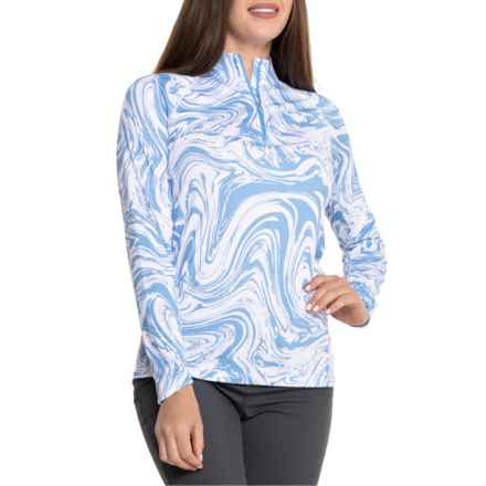 PUMA GOLF YouV Sandstone Shirt - UPF 50+, Zip Neck, Long Sleeve in White Glow-Regal Blue