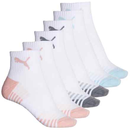 Puma Half Cushion Terry Ultimate Training Socks - 6-Pack, Quarter Crew (For Women) in White/Light Pink