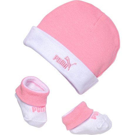 Puma Quarter Crew Infant Girls Hat & Bootie Socks Set (White/Light Pink)