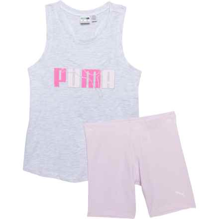 Puma Little Girls Cotton Jersey Tank Top and Bike Shorts Set in White