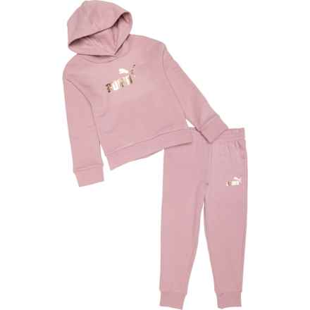 Puma Little Girls Fleece Hoodie and Joggers Set in Poised Pink