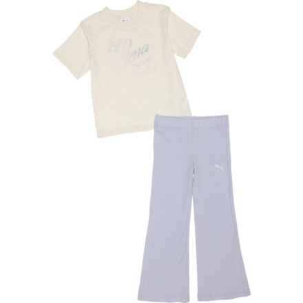 Puma Little Girls Jersey T-Shirt and Flare Leggings Set - Short Sleeve in Alpine Snow