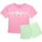 Puma Little Girls Jersey T-Shirt and Mesh Shorts Set - Short Sleeve in Medium Pink
