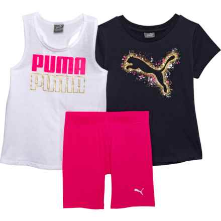 Puma Little Girls Jersey T-Shirt, Tank Top and Shorts Set - 3-Piece, Short Sleeve in Parisian Night