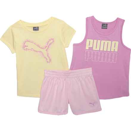 Puma Little Girls Jersey T-Shirt, Tank Top and Shorts Set - 3-Piece, Short Sleeve in Yellow/White