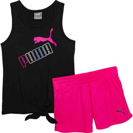 Puma Little Girls Jersey Tank Top and Mesh Shorts Set in Black