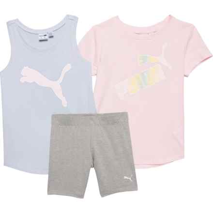 Puma Little Girls T-Shirt, Tank Top and Bike Shorts Set - 3-Piece, Short Sleeve in Chalk Pink