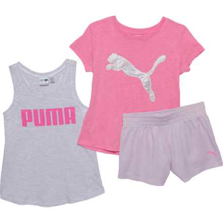 Puma Little Girls T-Shirt, Tank Top and Mesh Shorts Set - Short Sleeve in Neon Pink