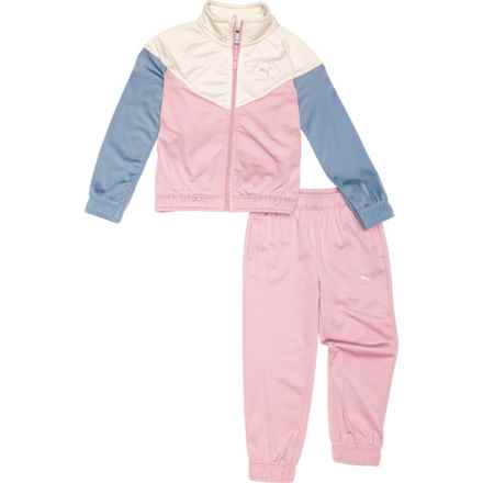 Puma Little Girls Tricot Track Jacket and Joggers Set in Poised Pink