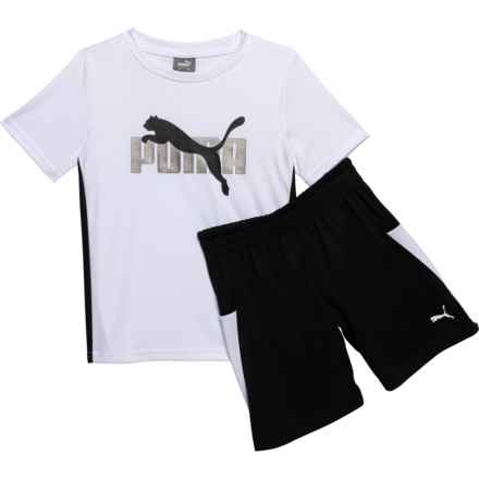 Puma Toddler Boys Interlock T-Shirt and Mesh Shorts Set - Short Sleeve in White Traditional