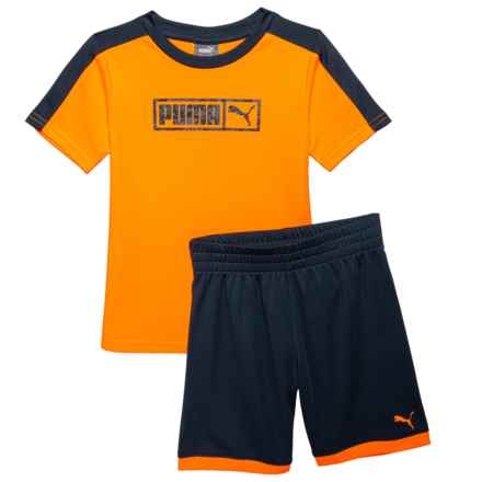Puma Toddler Boys Interlock T-Shirt and Shorts Set - Short Sleeve in Bright Orange