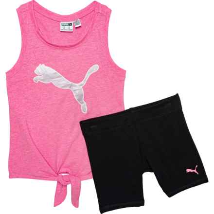 Puma Toddler Girls Cotton Jersey Tank Top and Bike Shorts Set in Fluorescent Pink