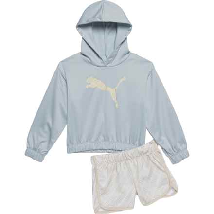 Puma Toddler Girls Fleece Hoodie and Tricot Shorts Set in Baby Blue