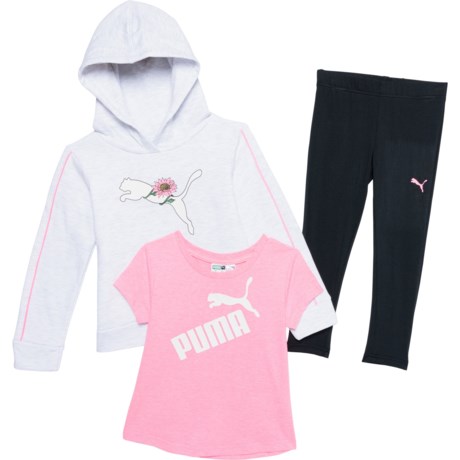 Puma Toddler Girls Fleece Hoodie, Jersey T-Shirt and Leggings Set - Short Sleeve in White