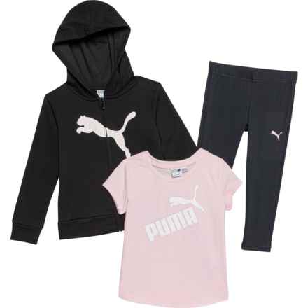 Puma Toddler Girls Fleece Zip-Up Hoodie, T-Shirt and Leggings Set - 3 Piece, Short Sleeve in Black