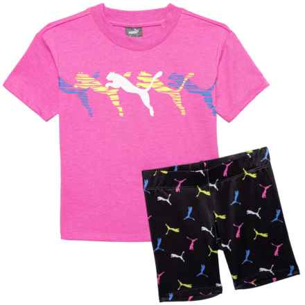 Puma Toddler Girls Jersey T-Shirt and Stretch Biker Shorts Set - Short Sleeve in Pink/Purple