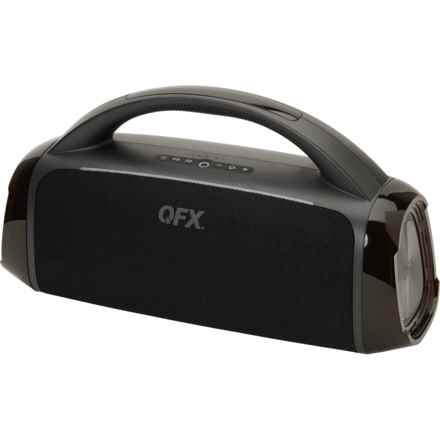 QFX IPX6 Water-Resistant Bluetooth® Rechargeable Boom Box with LED Party Lights - 11.5x18x6.5” in Grey